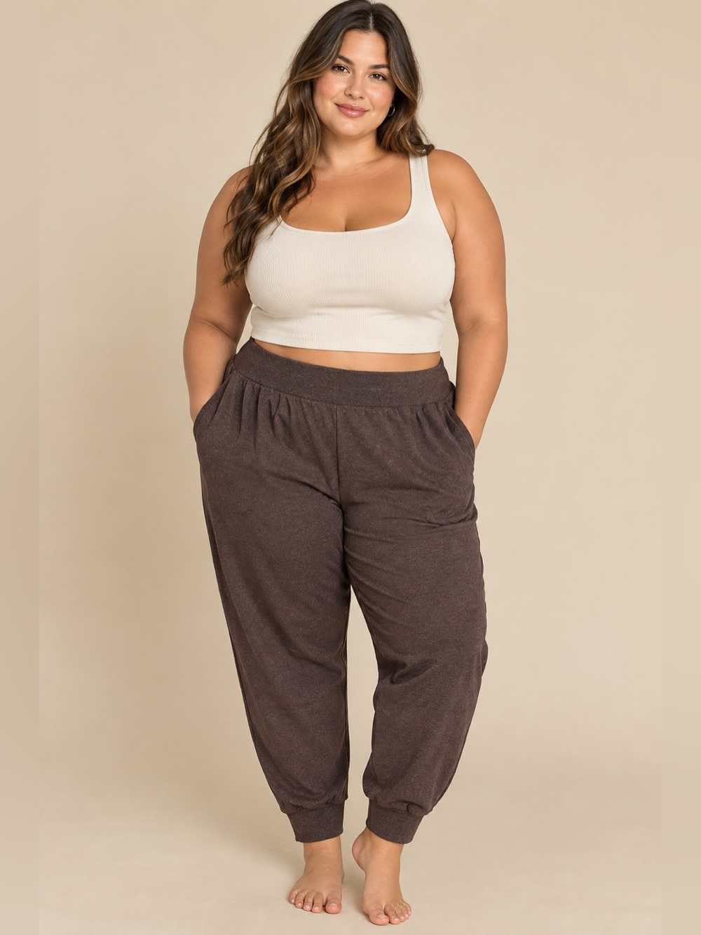 Pact organic cotton jogger pants in a deep brown/taupe tone
